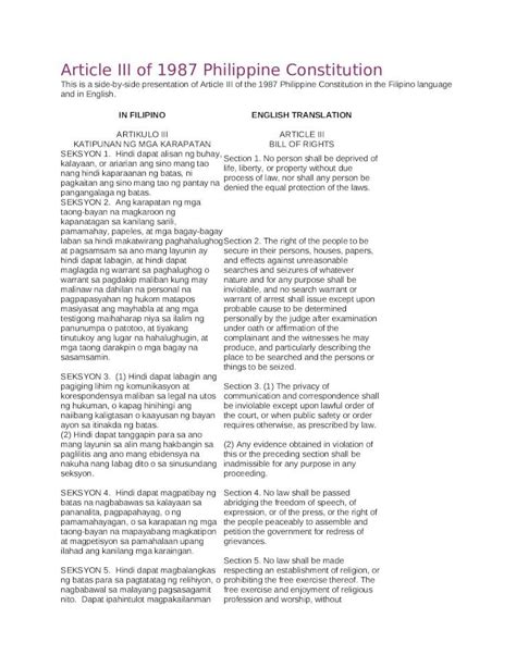 article 3 katipunan ng mga karapatan|Article III of 1987 Philippine Constitution .